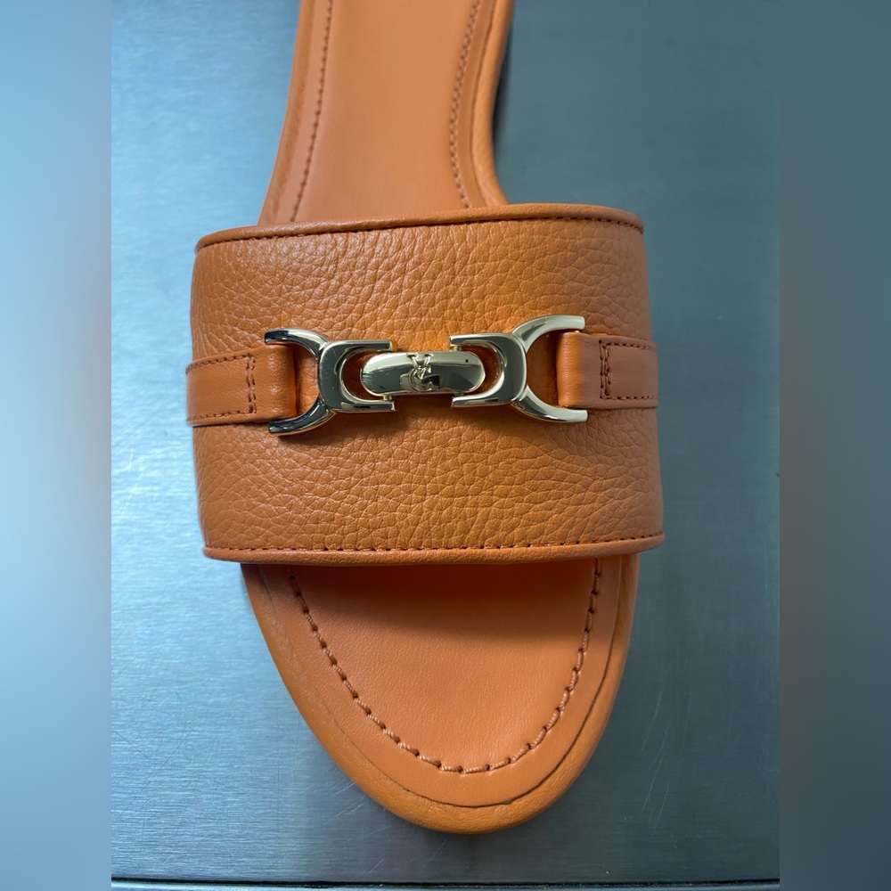 Vince Camuto Orange Leather Mules with Gold Accent - Picture 15 of 15